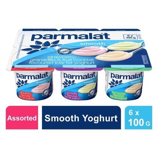Parmalat Smooth Strawberry, Granadilla & Fruit Cocktail Yoghurt 6 x 100g